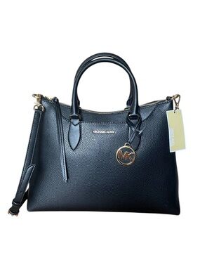 🤎Michael Kors Black Leather Satchel with Gold Hardware & grey interior. NWT!